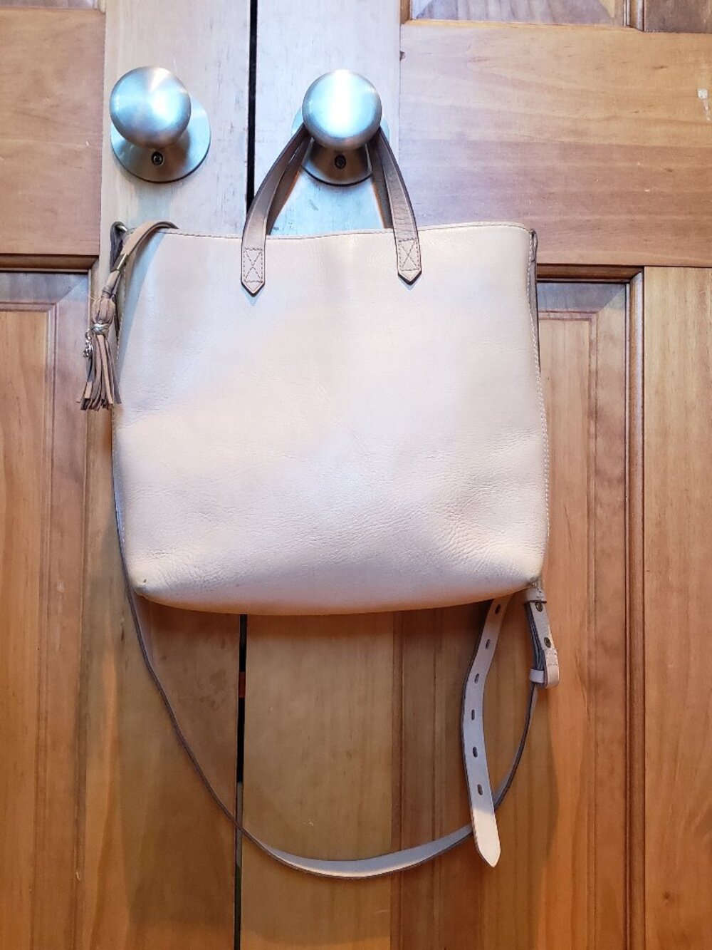 MADEWELL Transport Leather Tote Crossbody Small Natural Zip detachable crossbody
